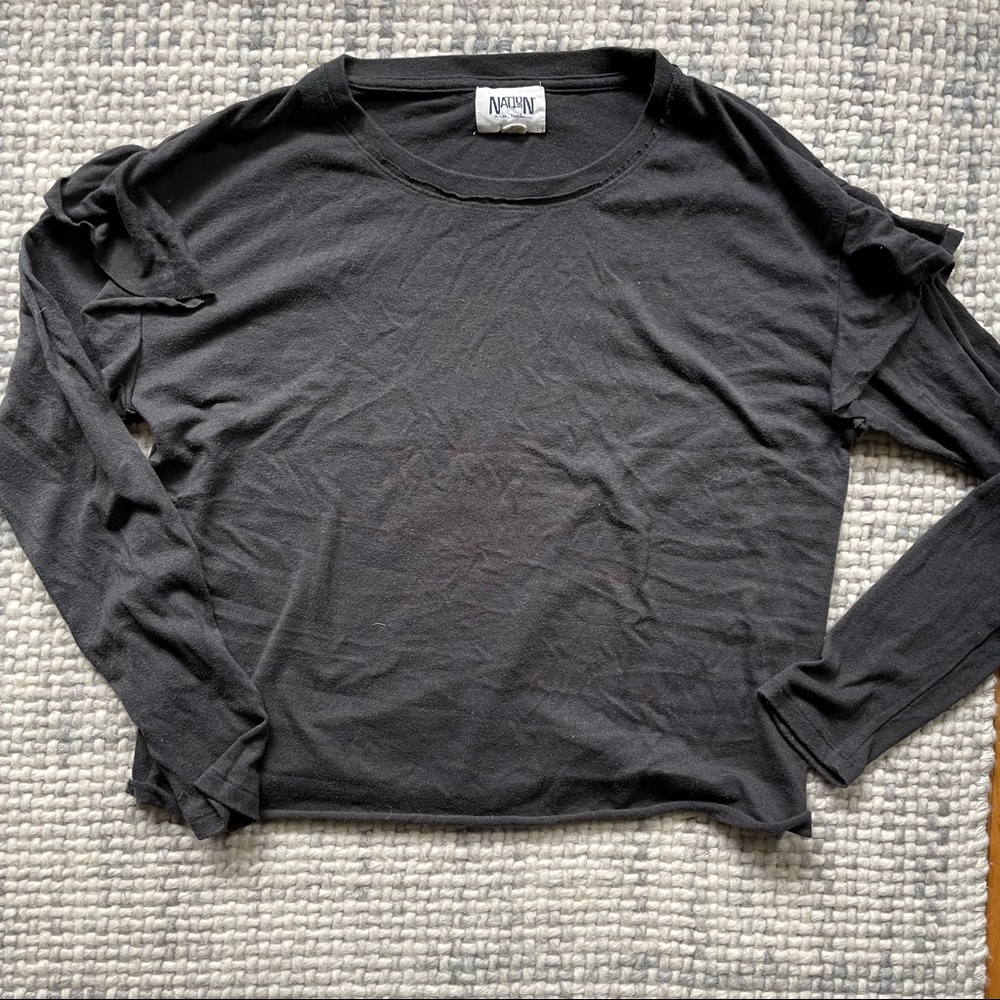 Nation LTD Grey Ruffle Long Sleeve Tee Size Medium